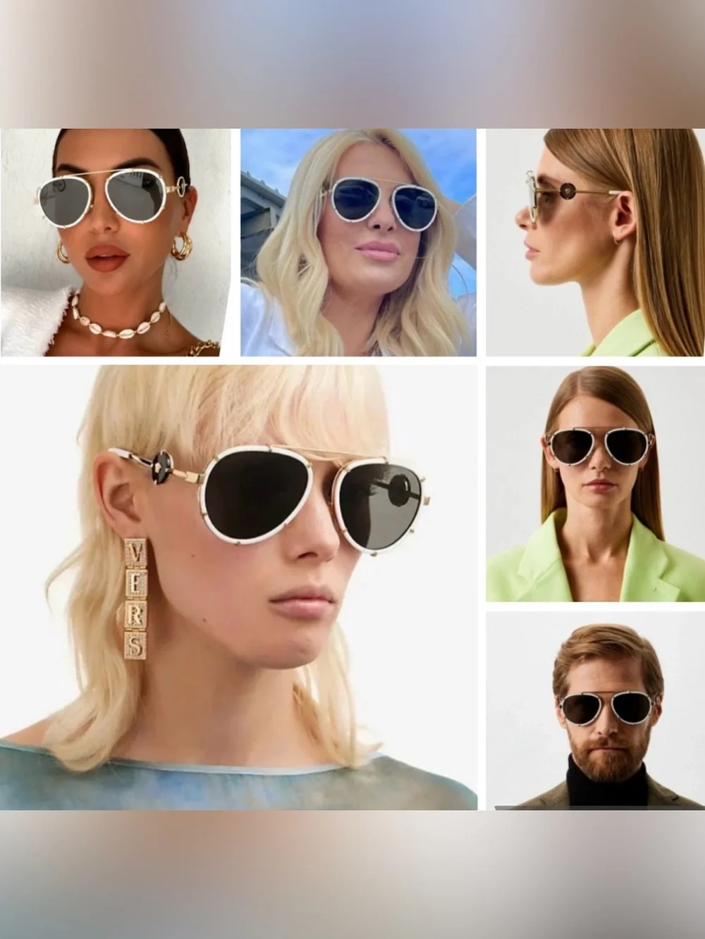 Versace White/Gold Metal Aviator pilot Sunglasses with dramatic logo on temples